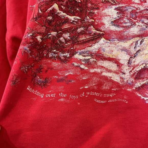 Vintage Northern Reflections Winter Cabin Graphic Sweatshirt Red Cottage Core XL - Picture 5 of 13